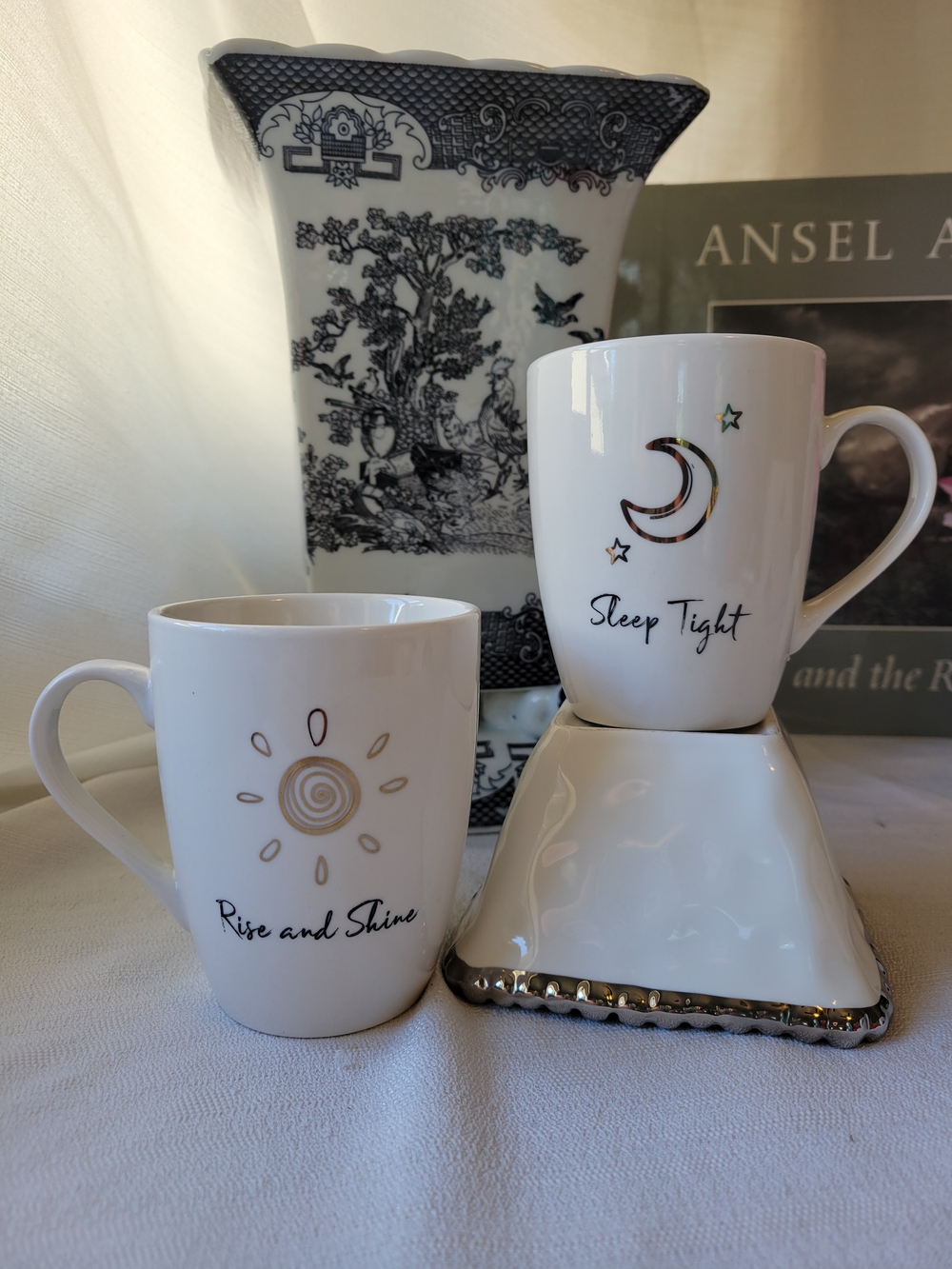 Rise and Shine / Sleep Tight White Ceramic Mug Set